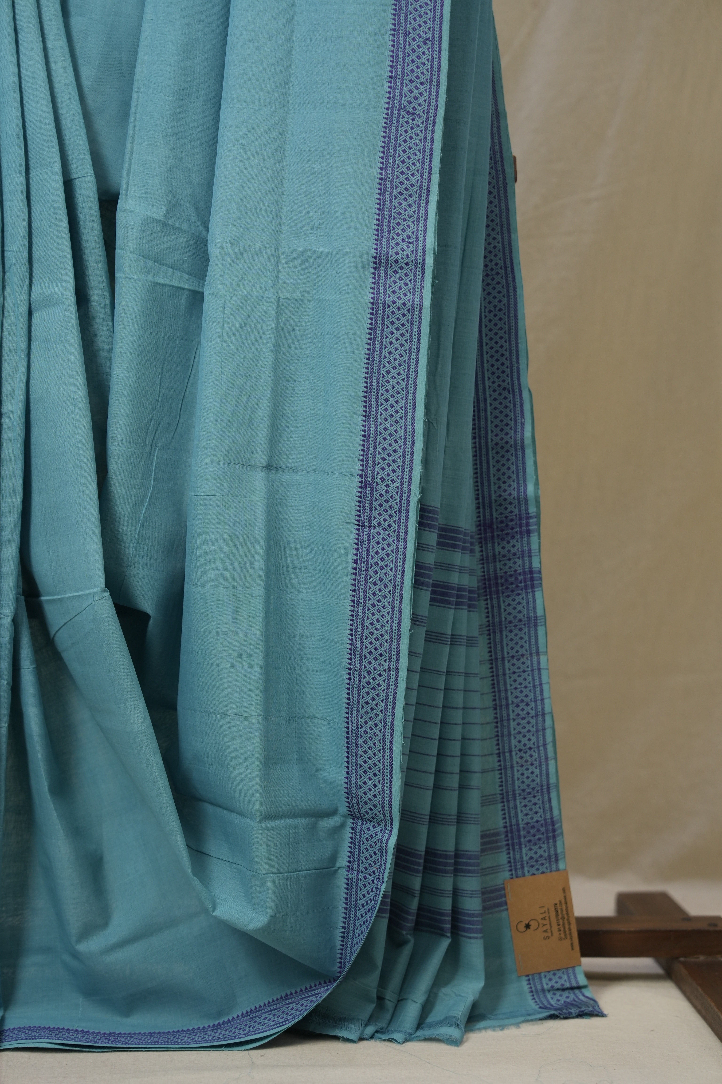 Sky Blue Plain Cotton Mangalgiri Saree - SRSBPCMS73