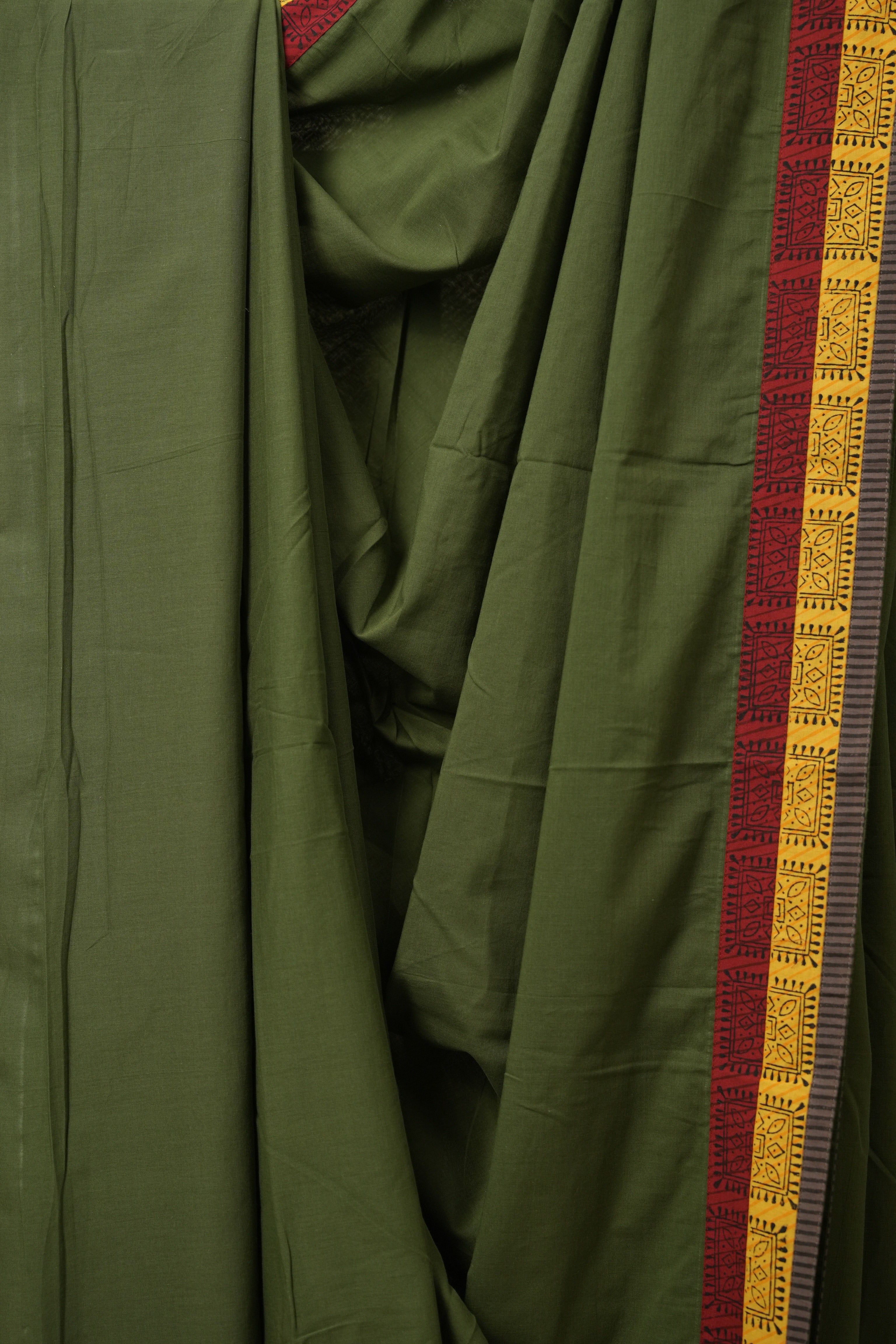 Green Cotton Patchwork Saree - SRGCPS281