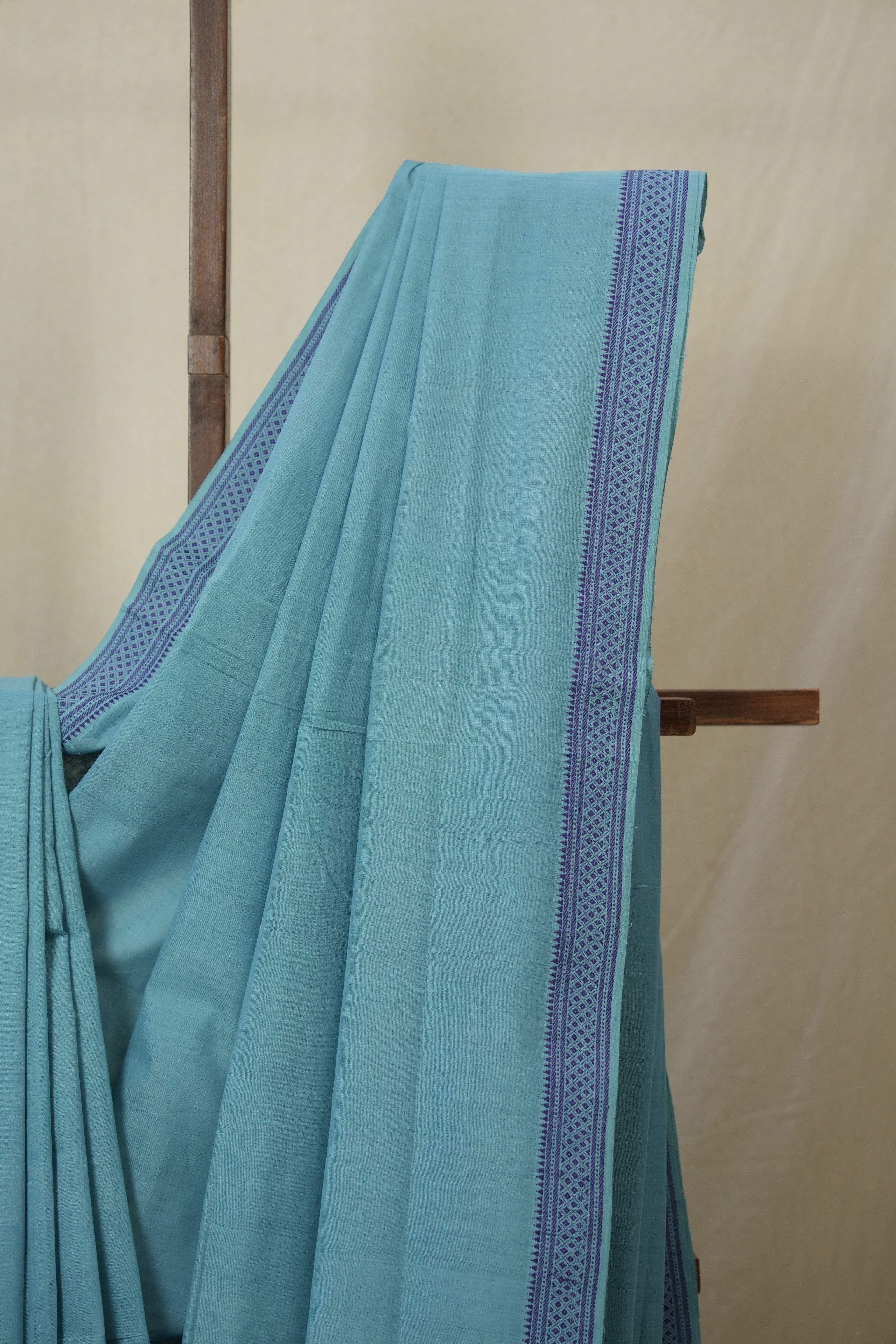 Sky Blue Plain Cotton Mangalgiri Saree - SRSBPCMS73