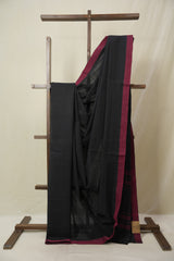 Black Plain Cotton Mangalgiri Saree - SRBPCMS75
