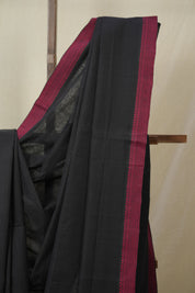 Black Plain Cotton Mangalgiri Saree - SRBPCMS75