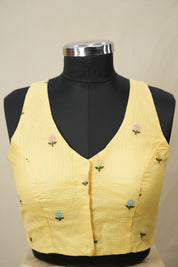 Cream Yellow Kota Silk Blouse - SRCYKSB02