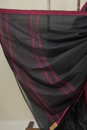 Black Plain Cotton Mangalgiri Saree - SRBPCMS75
