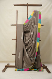 Greyish Brown Cotton Patchwork Saree - SRGBCPS279