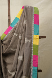 Greyish Brown Cotton Patchwork Saree - SRGBCPS279
