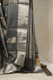 Dark Grey Zall Pattu Chanderi Silk Saree -SRDGZPCSS459