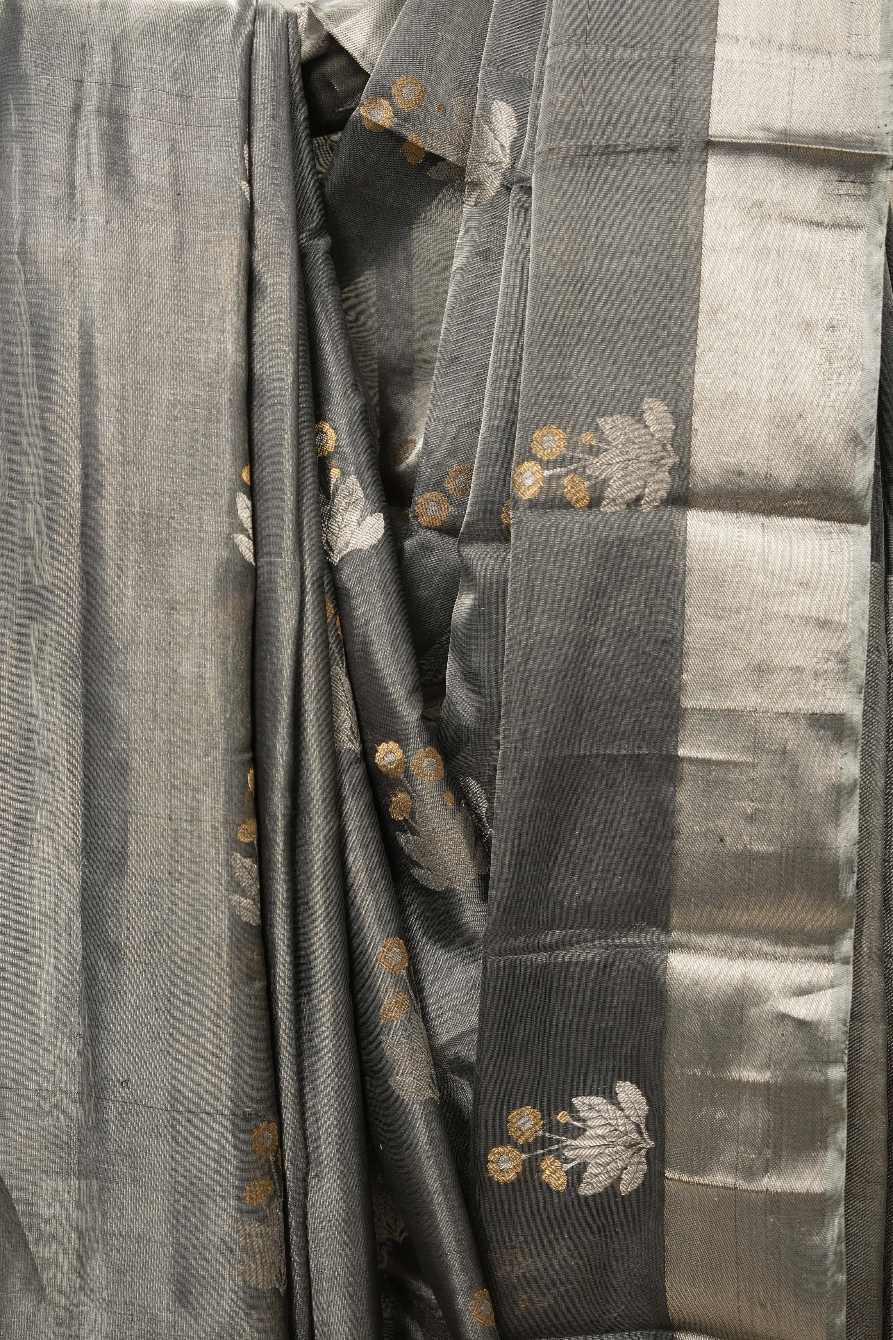 Dark Grey Zall Pattu Chanderi Silk Saree -SRDGZPCSS459