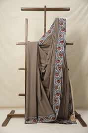 Greyish Brown Cotton Patchwork Saree - SRGBCPS285