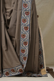 Greyish Brown Cotton Patchwork Saree - SRGBCPS285