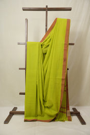 Neon Green Cotton Mangalgiri Saree - SRNGCMS78