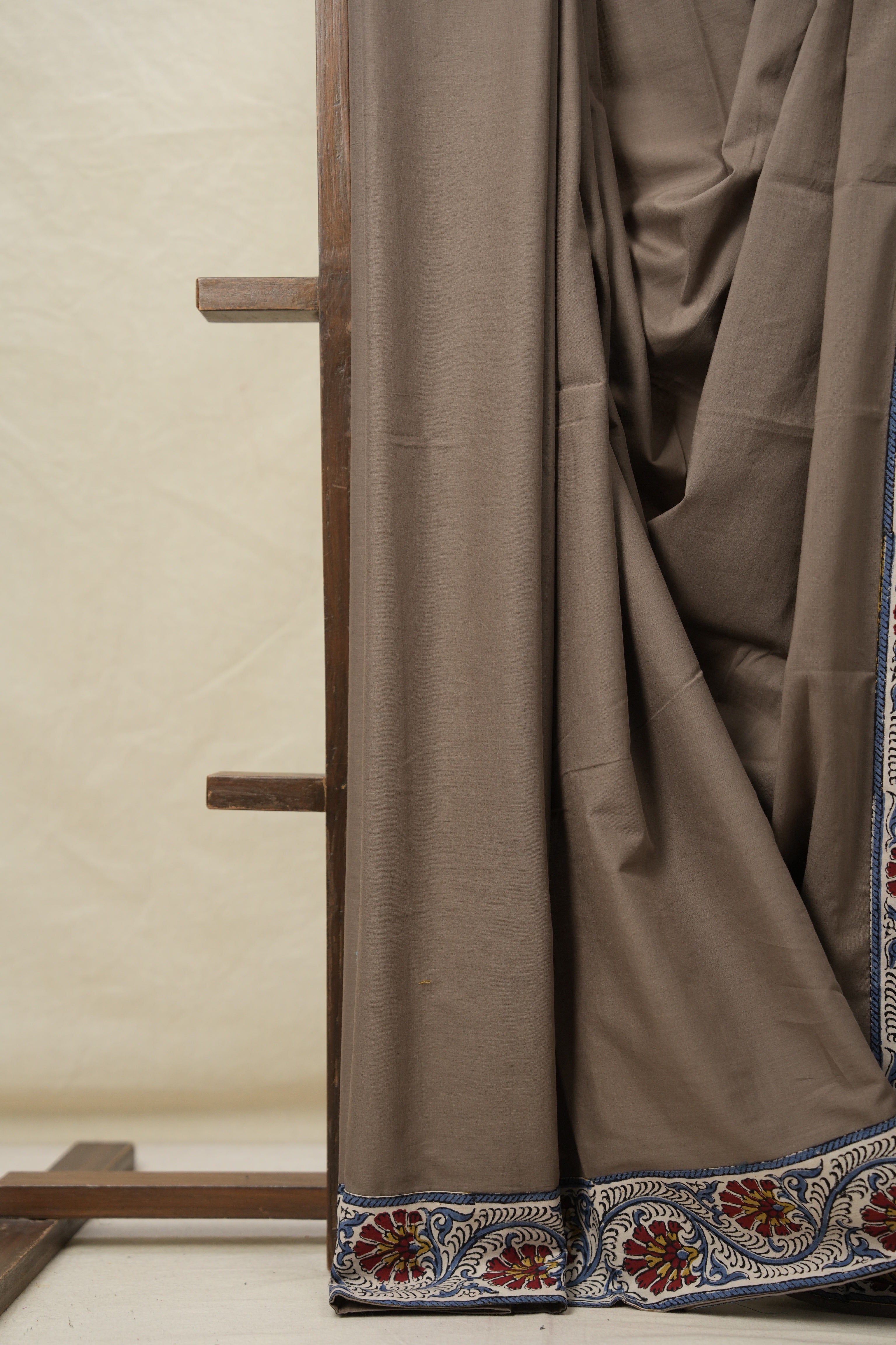 Greyish Brown Cotton Patchwork Saree - SRGBCPS285