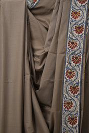 Greyish Brown Cotton Patchwork Saree - SRGBCPS285