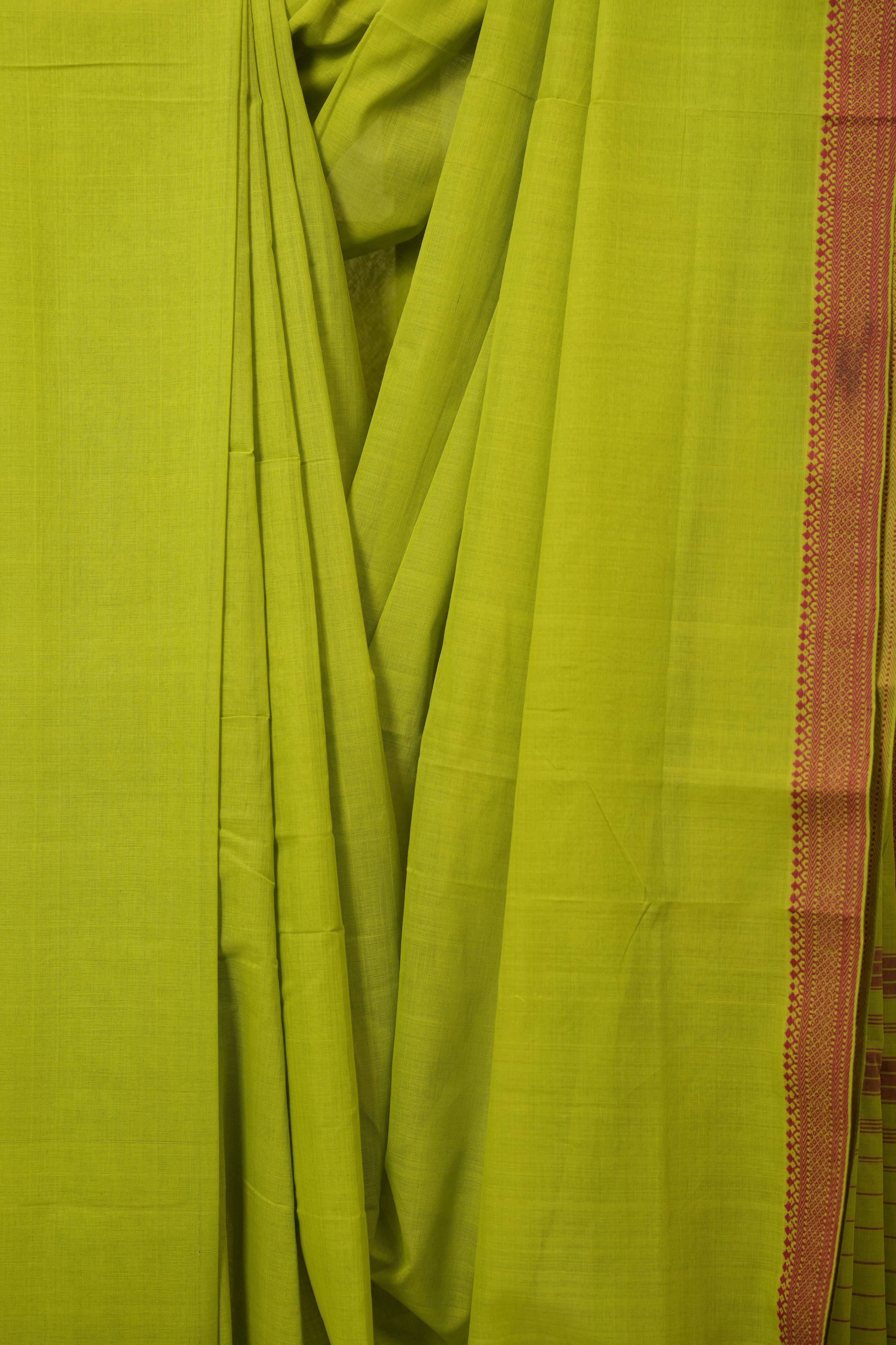 Neon Green Cotton Mangalgiri Saree - SRNGCMS78