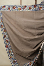 Greyish Brown Cotton Patchwork Saree - SRGBCPS285