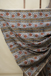 Greyish Brown Cotton Patchwork Saree - SRGBCPS285