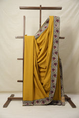 Mustard Yellow Cotton Patchwork Saree - SRMYCPS289