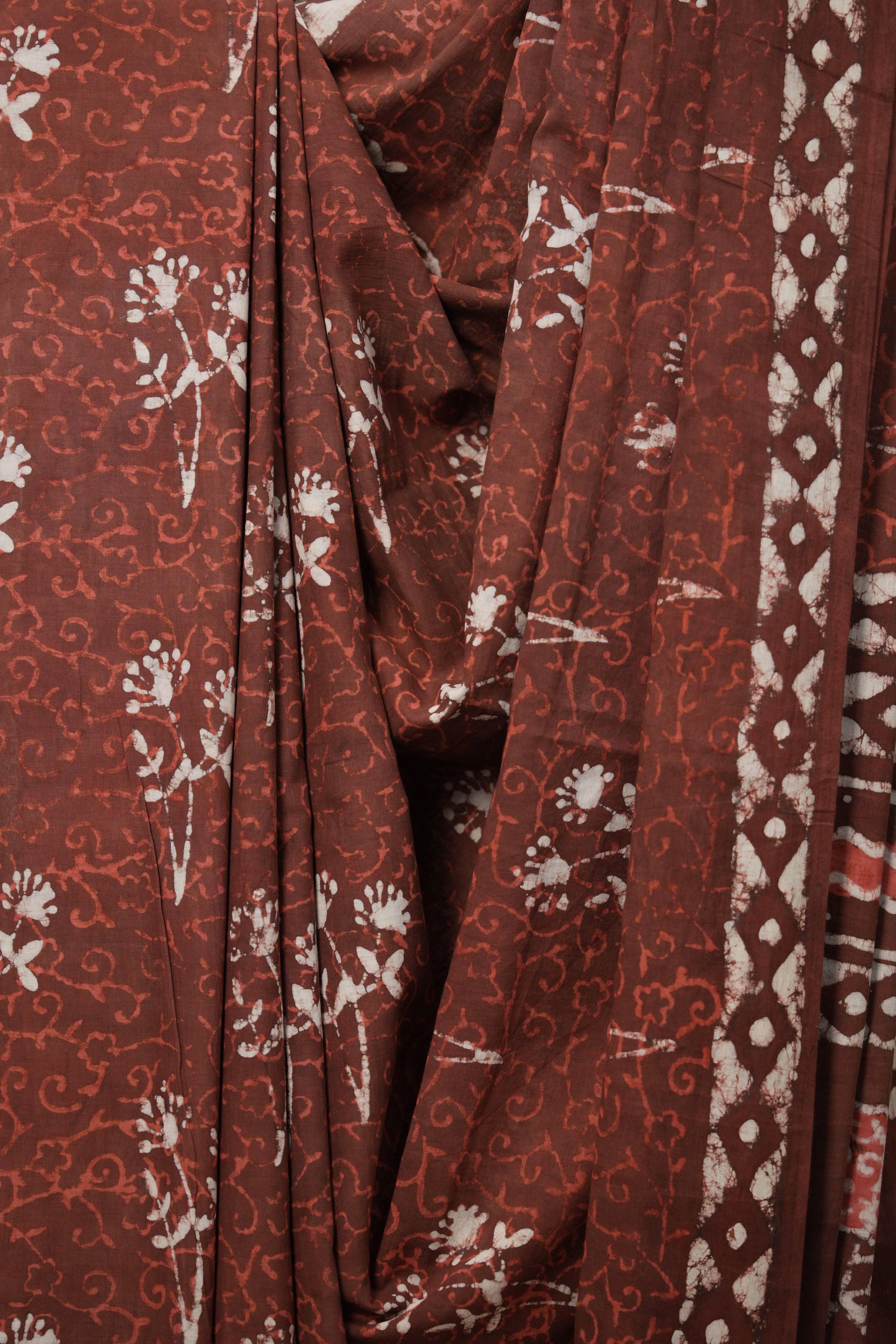 Brick Red White HBP Cotton Saree - SRBRWCS2726