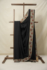 Black Cotton Patchwork Saree - SRBCPS286