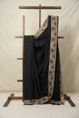 Black Cotton Patchwork Saree - SRBCPS286