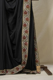 Black Cotton Patchwork Saree - SRBCPS286