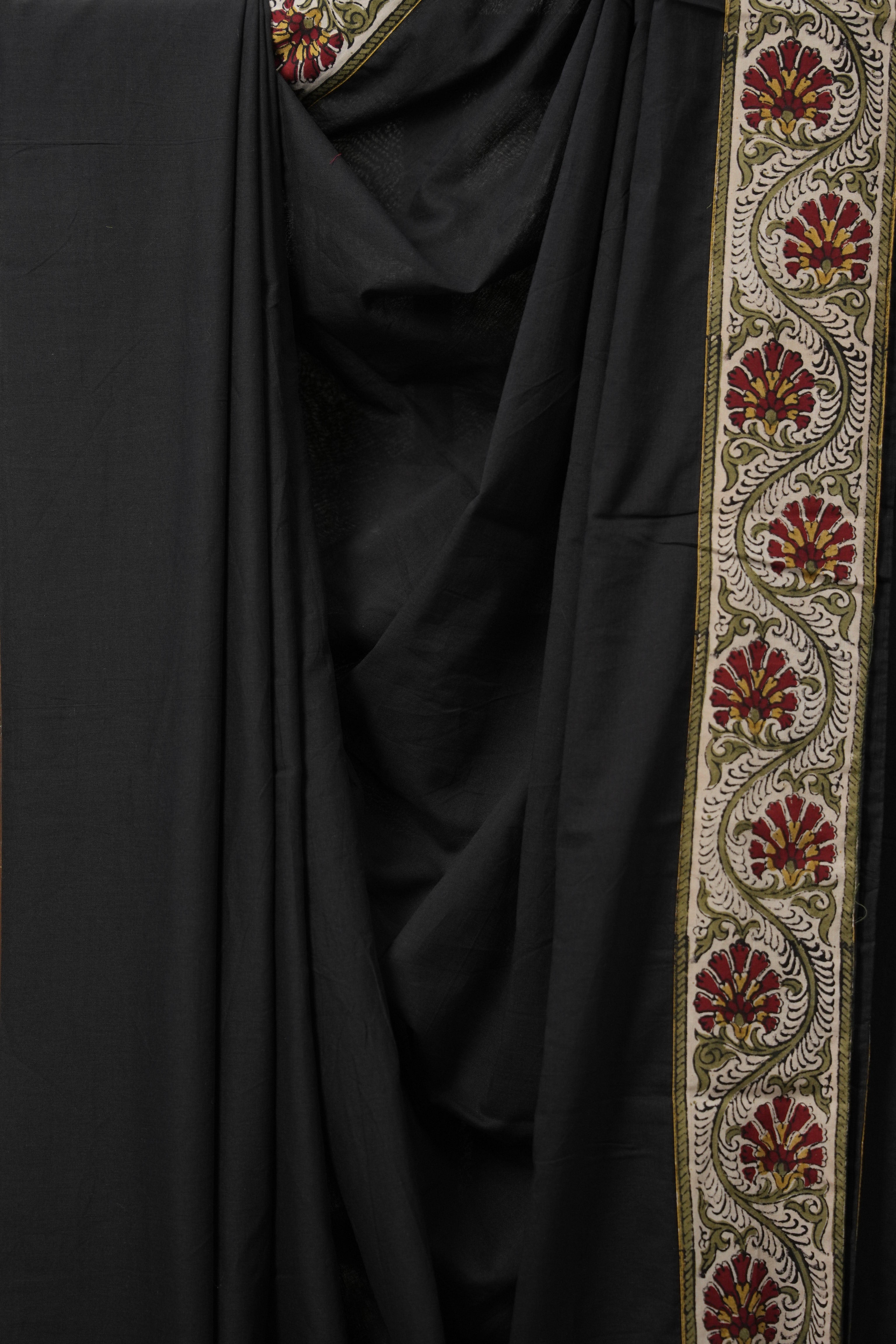 Black Cotton Patchwork Saree - SRBCPS286