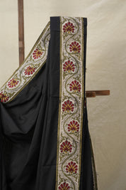 Black Cotton Patchwork Saree - SRBCPS286