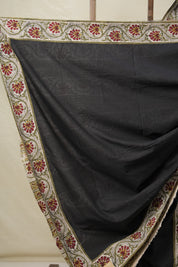 Black Cotton Patchwork Saree - SRBCPS286