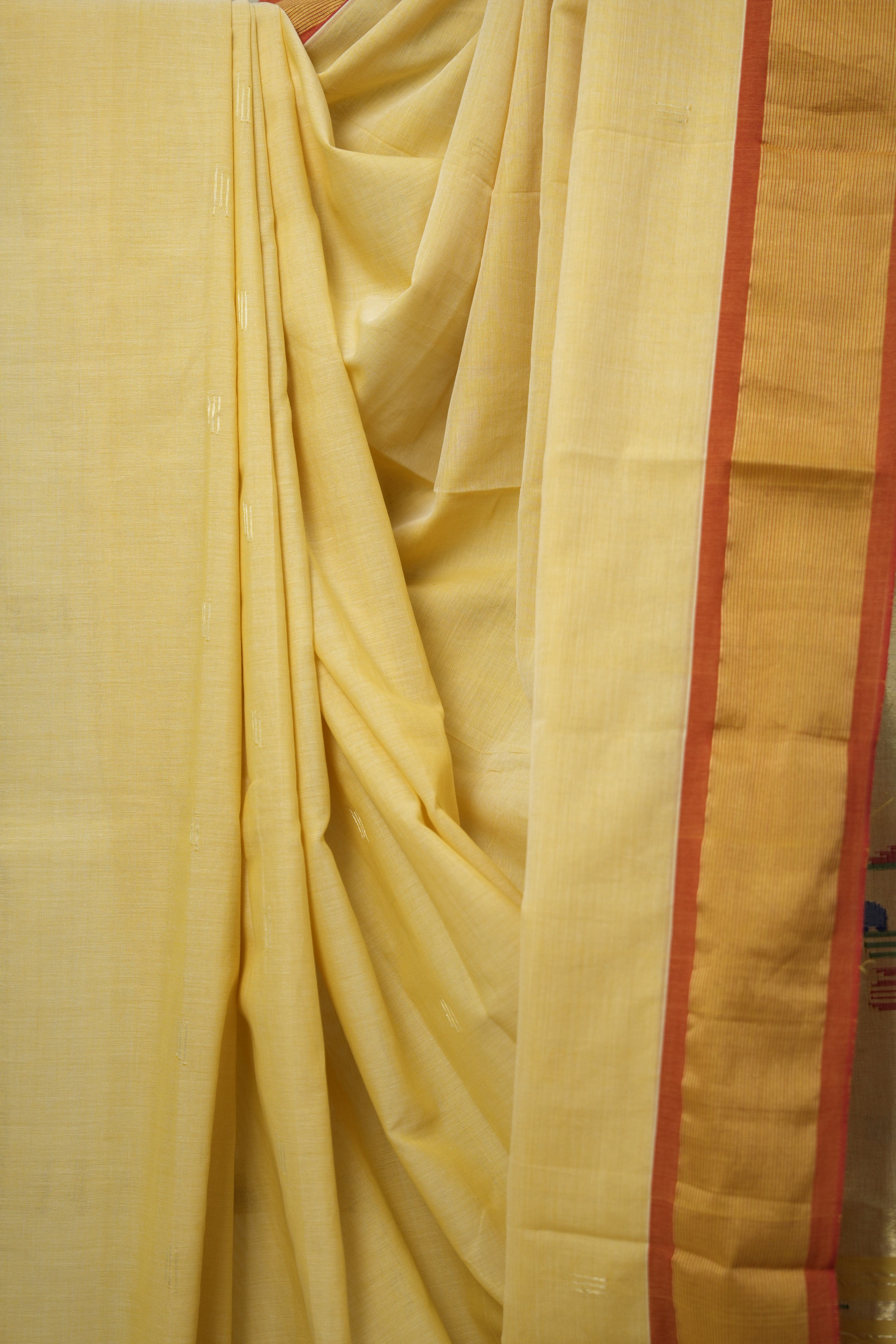 Pastel Yellow Cotton Paithani Saree - SRPYCPS643