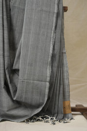 Grey Plain Cotton Mangalgiri Saree - SRGPCMS94