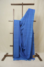 Blue Plain Cotton Mangalgiri Saree - SRBPCMS97