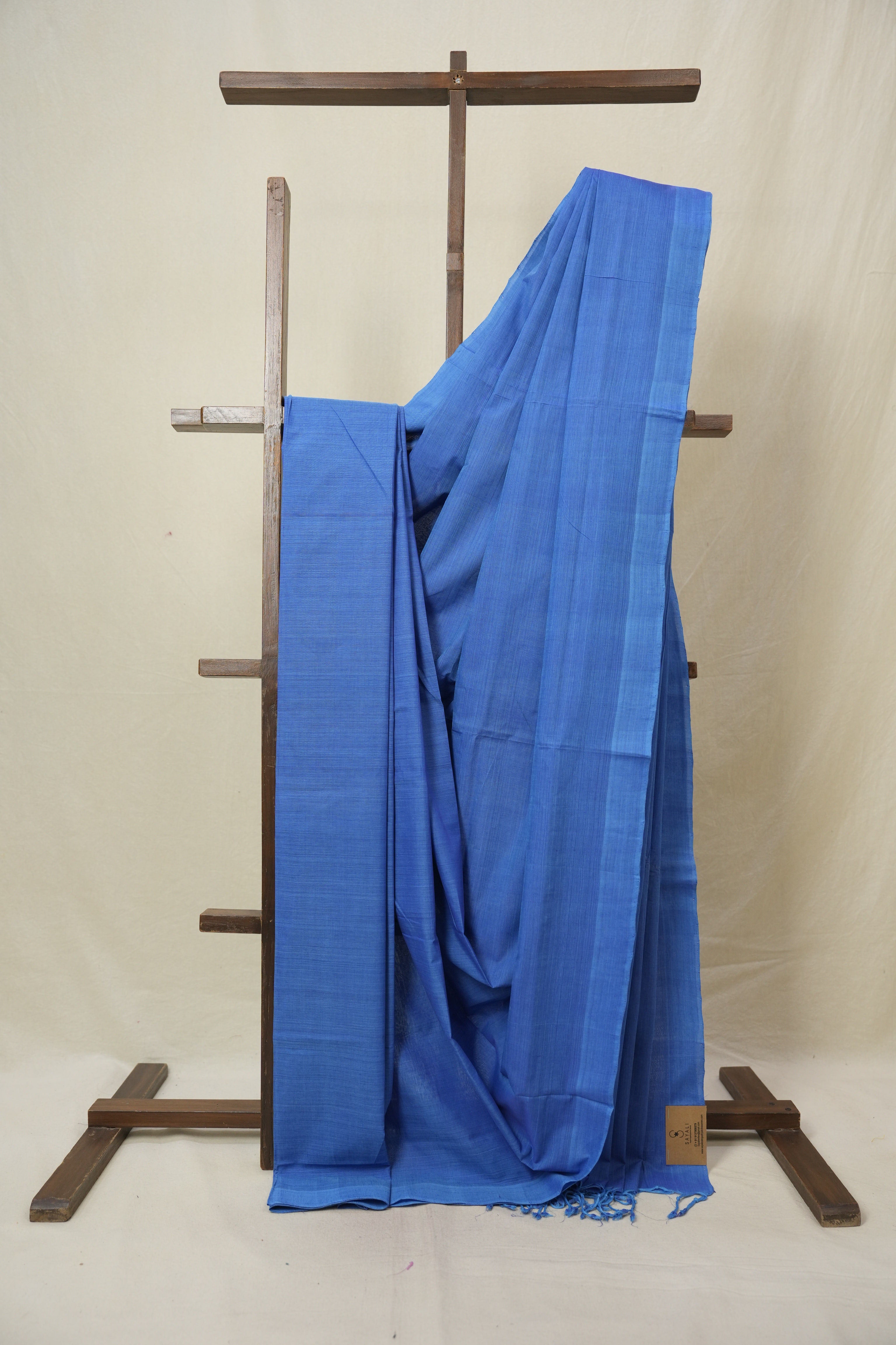 Blue Plain Cotton Mangalgiri Saree - SRBPCMS97
