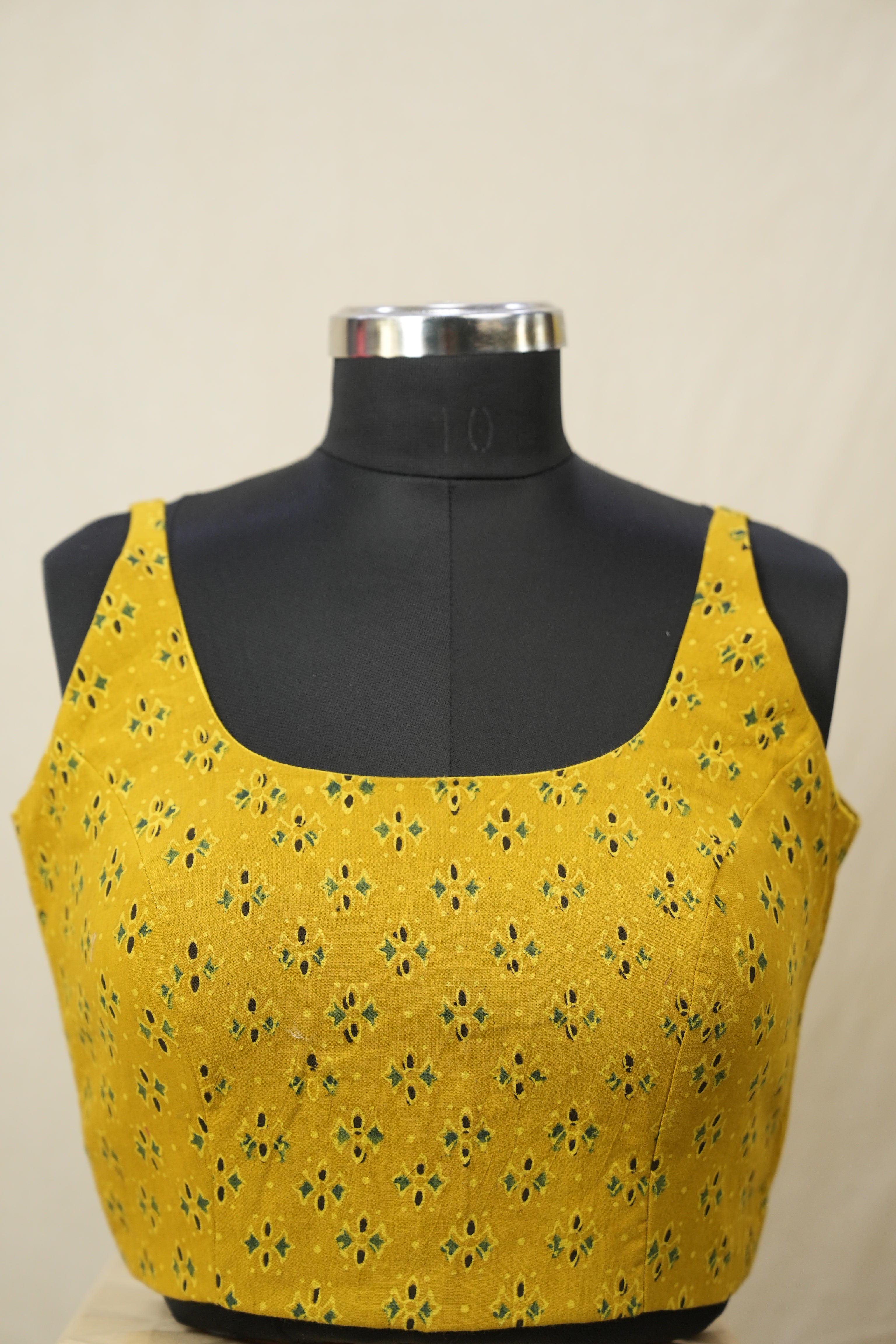 Mustard HBP Ajrakh Cotton Blouse - SRMACB24
