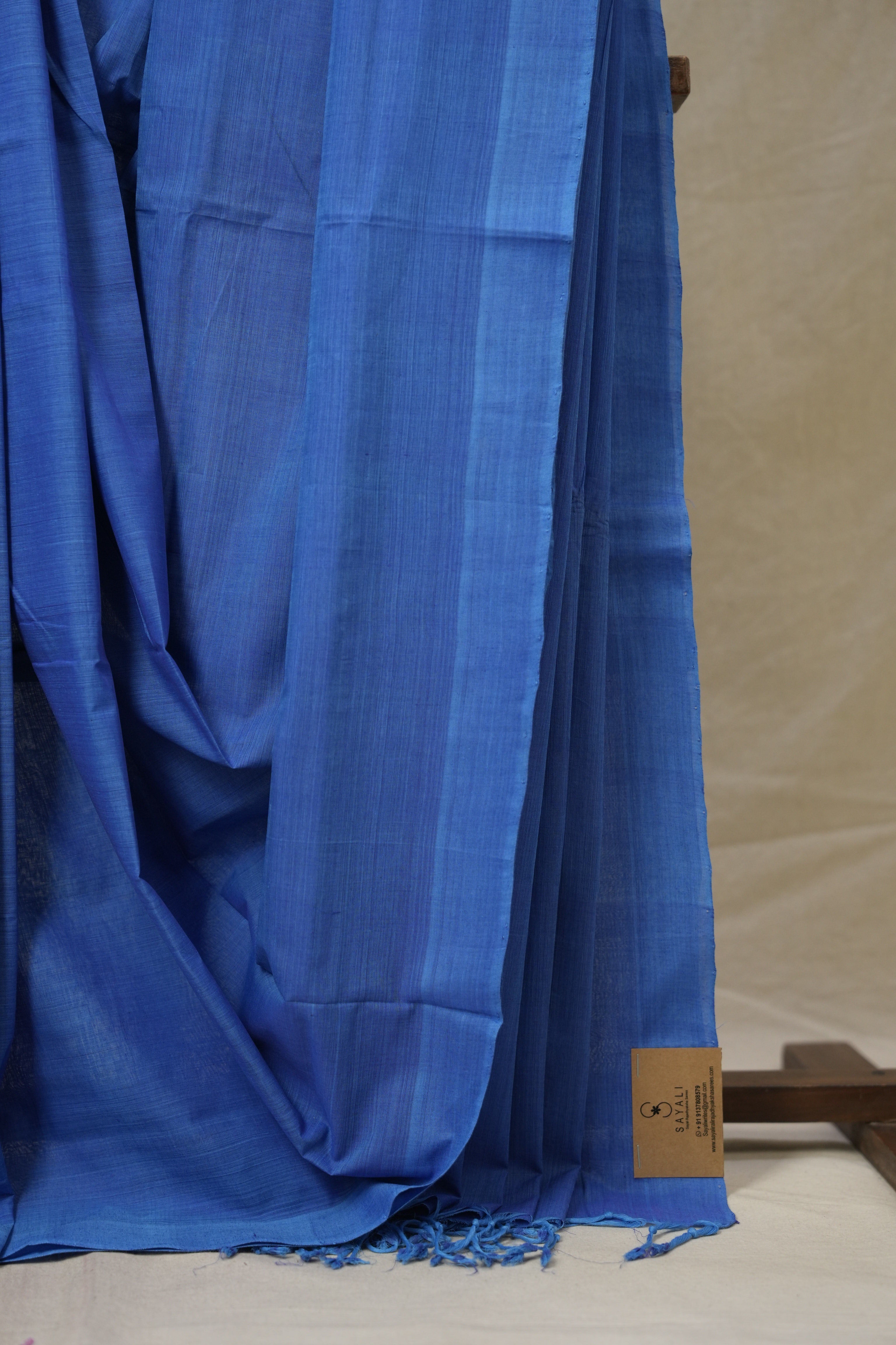 Blue Plain Cotton Mangalgiri Saree - SRBPCMS97