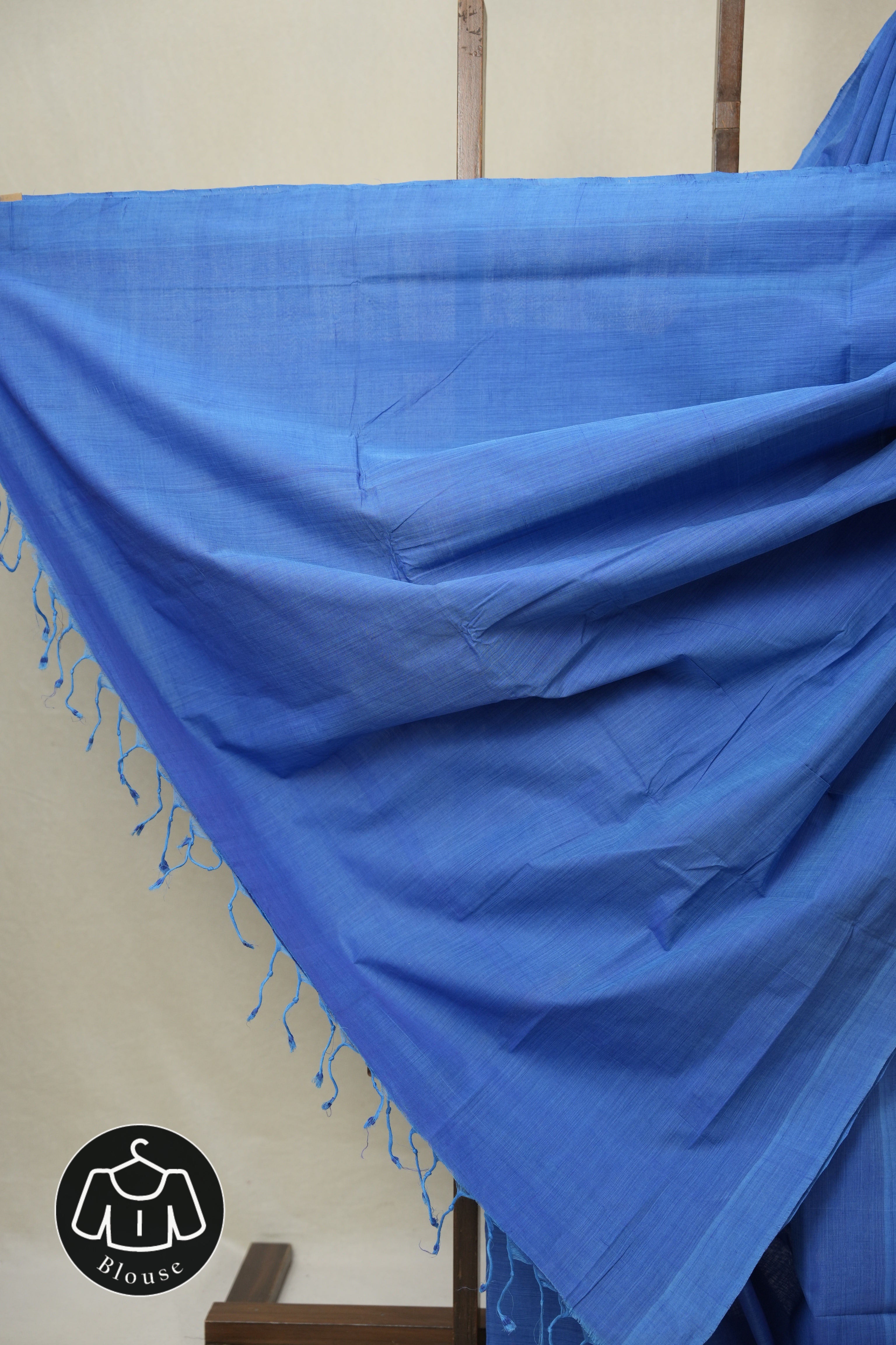 Blue Plain Cotton Mangalgiri Saree - SRBPCMS97