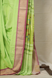 Parrot Green Cotton Paithani Saree - SRPGCPS640