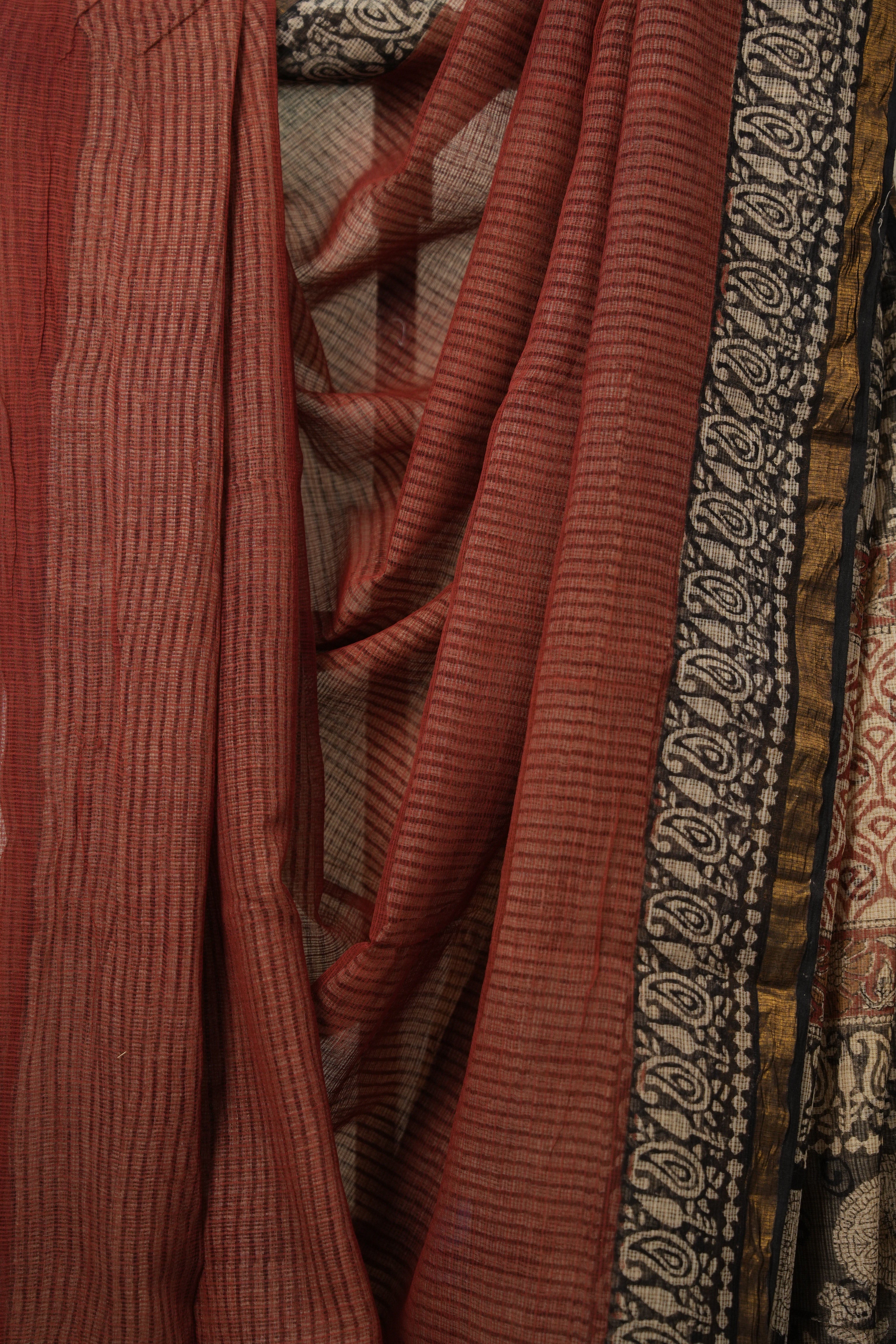 Black Red HBP Kota Doria Saree - SRBRKDS230