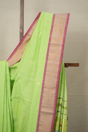 Parrot Green Cotton Paithani Saree - SRPGCPS640
