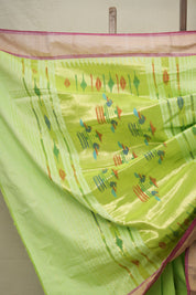 Parrot Green Cotton Paithani Saree - SRPGCPS640