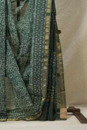 Moss Green HBP Kota Doria Saree - SRMGKDS232
