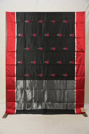 Black Red Border Pattu Chanderi Silk Saree - SRBRBPCSS455