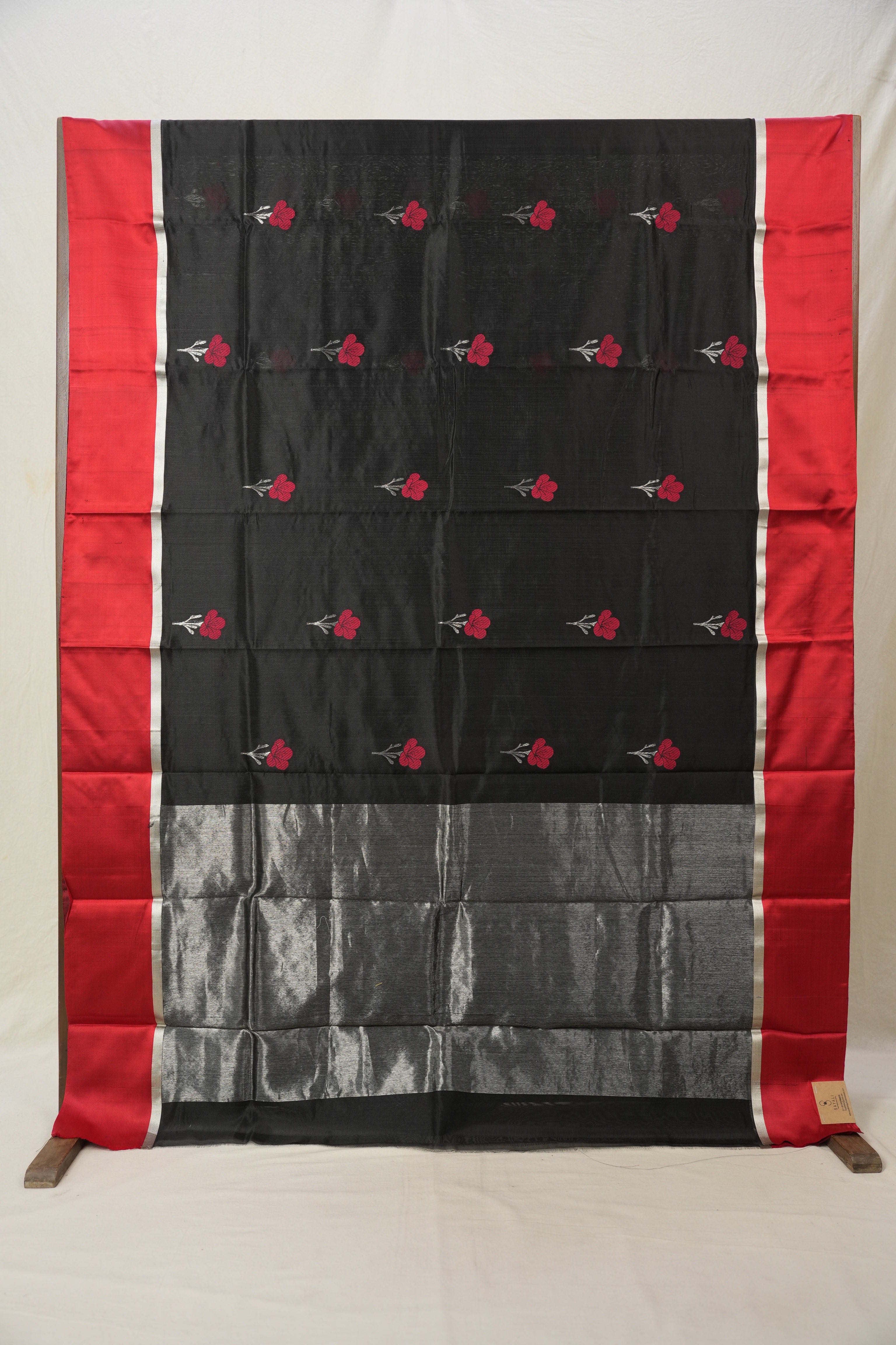 Black Red Border Pattu Chanderi Silk Saree - SRBRBPCSS455