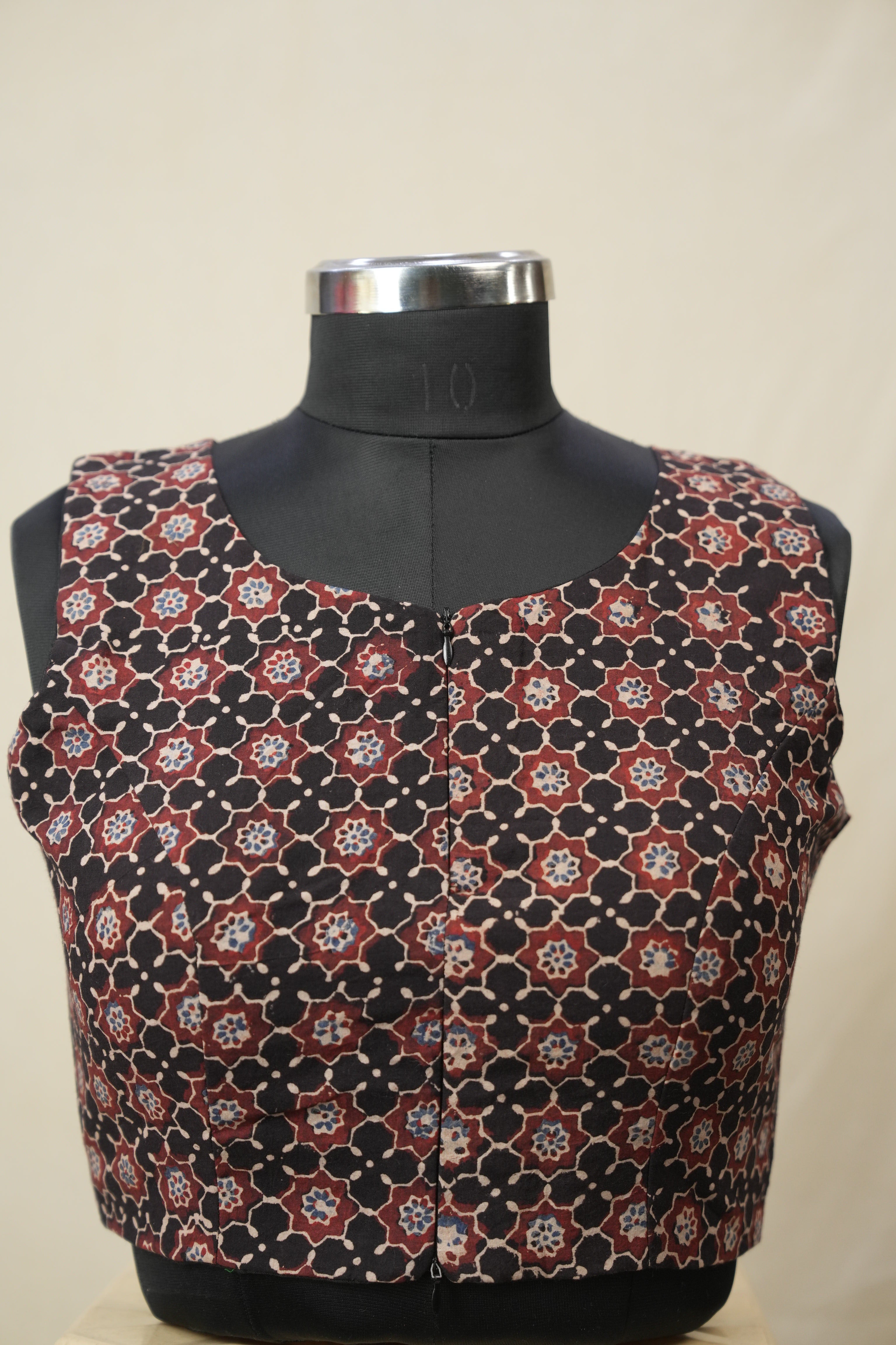 Black Floral HBP Ajrakh Cotton Blouse - SRBFACB16