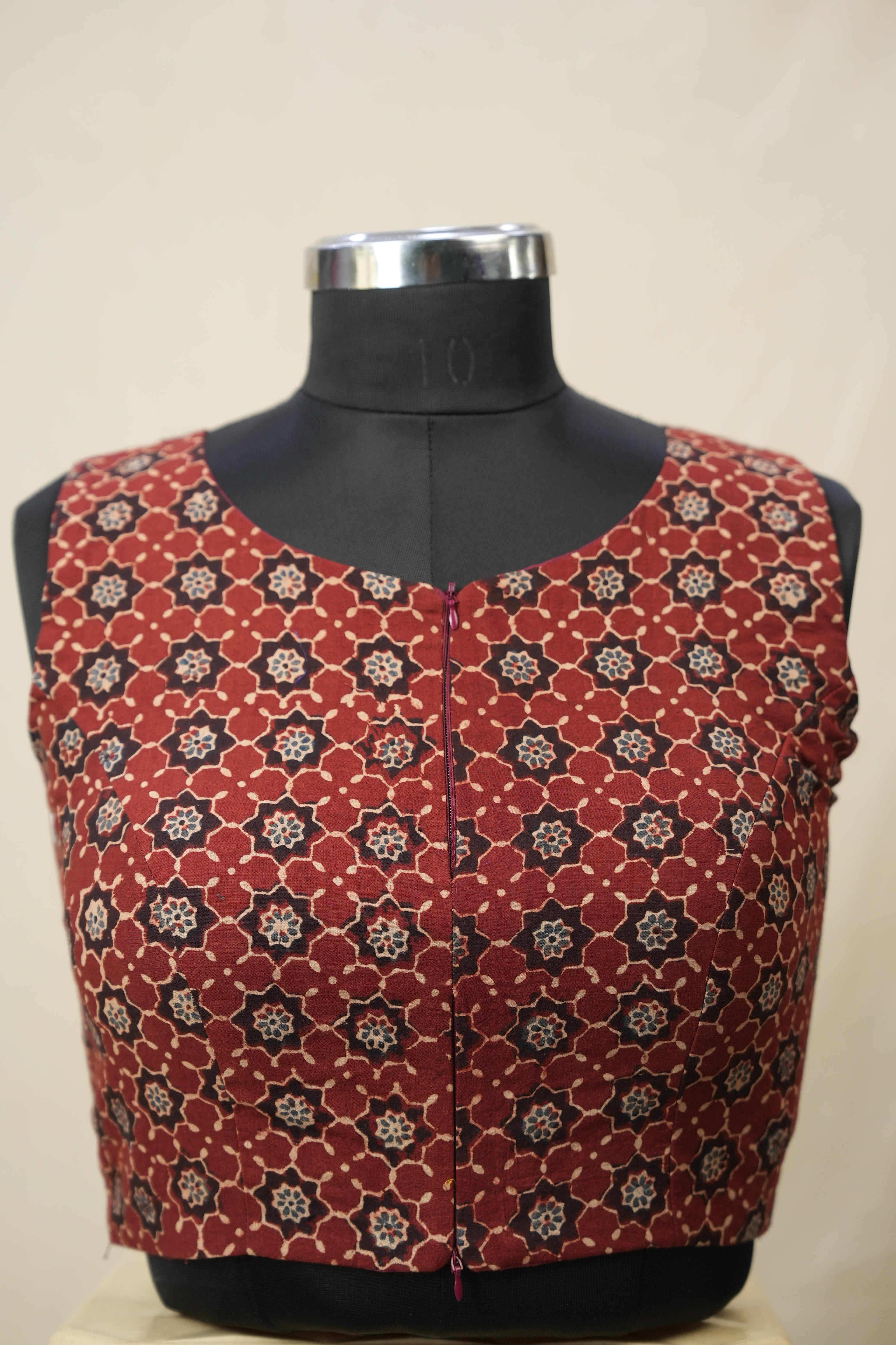 Maroon Floral HBP Ajrakh Cotton Blouse - SRMFACB17