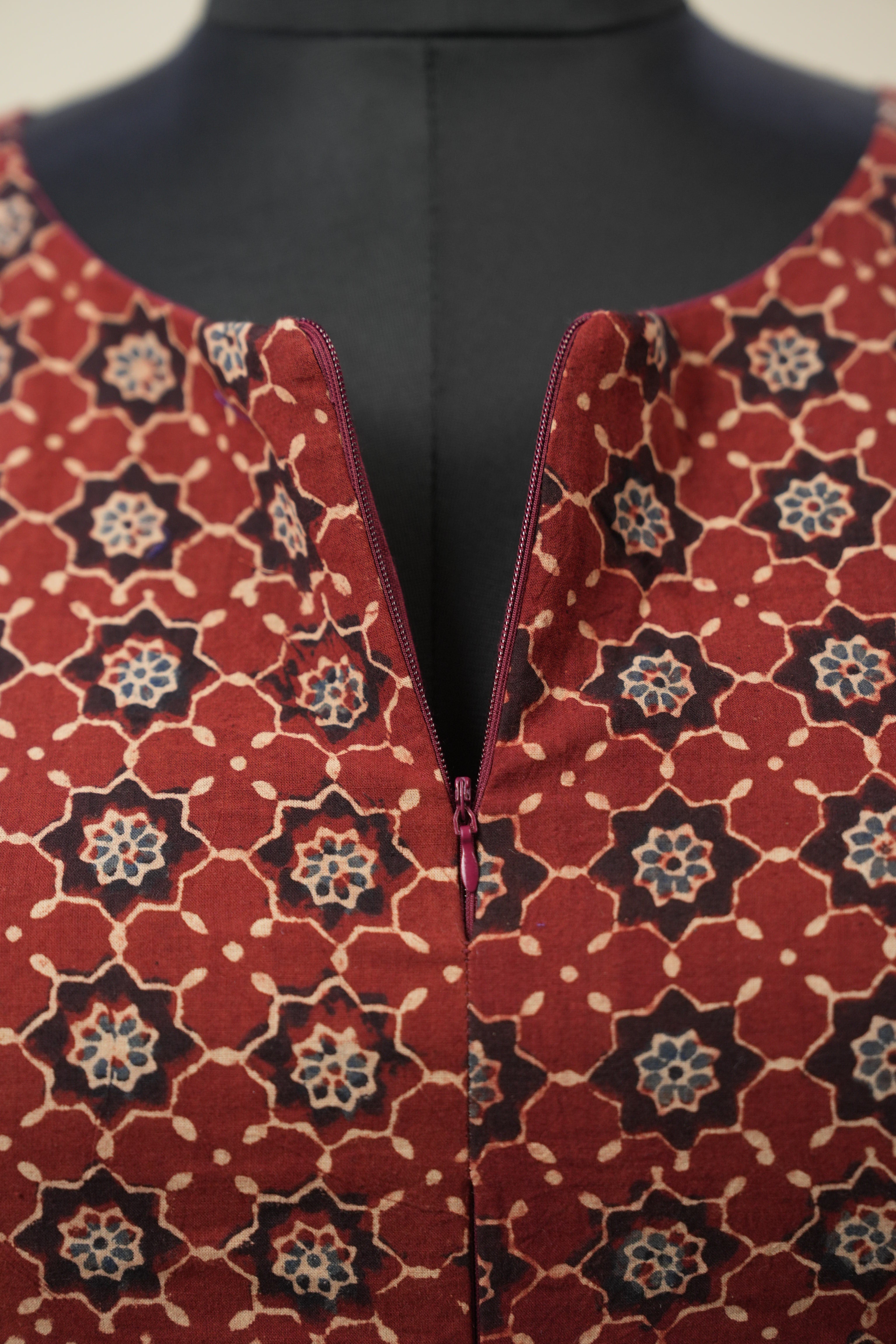 Maroon Floral HBP Ajrakh Cotton Blouse - SRMFACB17