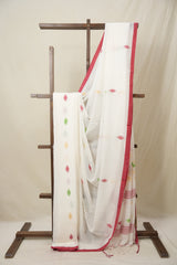 White Mul Bengal Cotton Jamdani Saree - SRWBCJS220