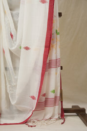 White Mul Bengal Cotton Jamdani Saree - SRWBCJS220