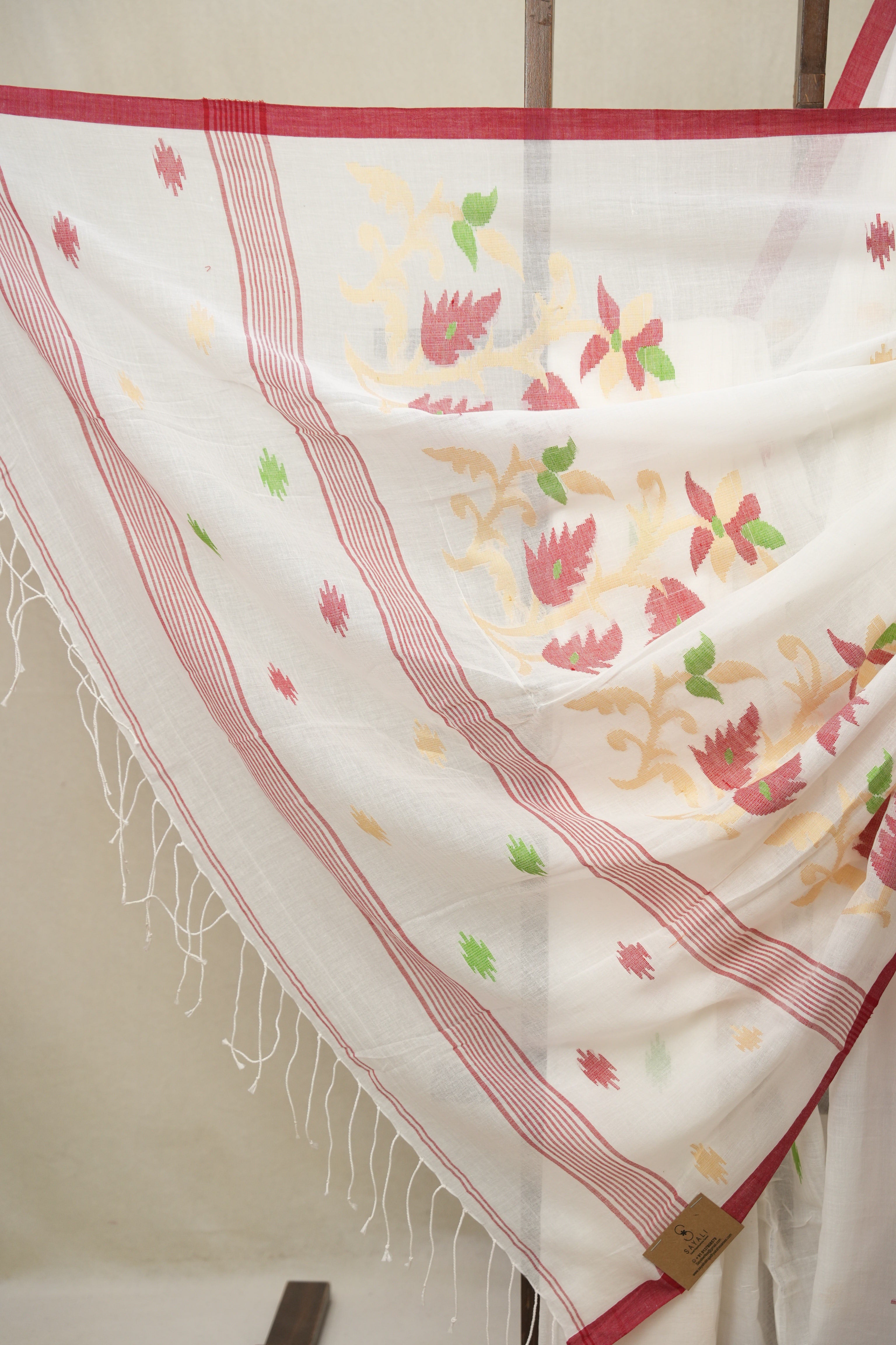 White Mul Bengal Cotton Jamdani Saree - SRWBCJS220