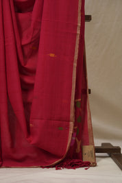 Red Mul Bengal Cotton Jamdani Saree - SRRCJS227