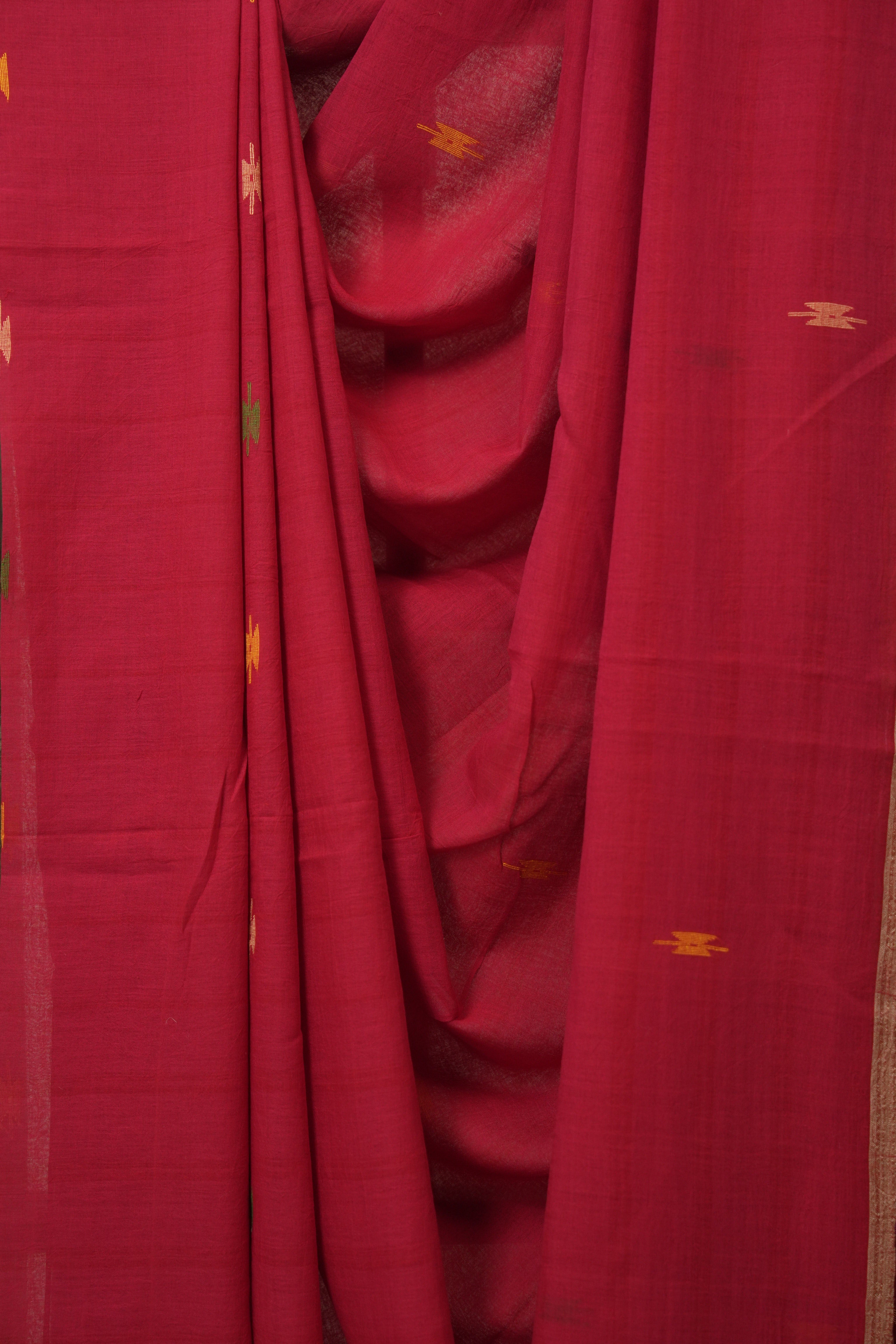 Red Mul Bengal Cotton Jamdani Saree - SRRCJS227