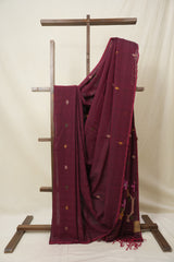 Maroon Mul Bengal Cotton Jamdani Saree - SRPCJS225